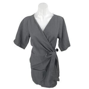 COS Women's Black Short Sleeve V Neck Sheath Tie Bow Wrap Mini Dress Size XS